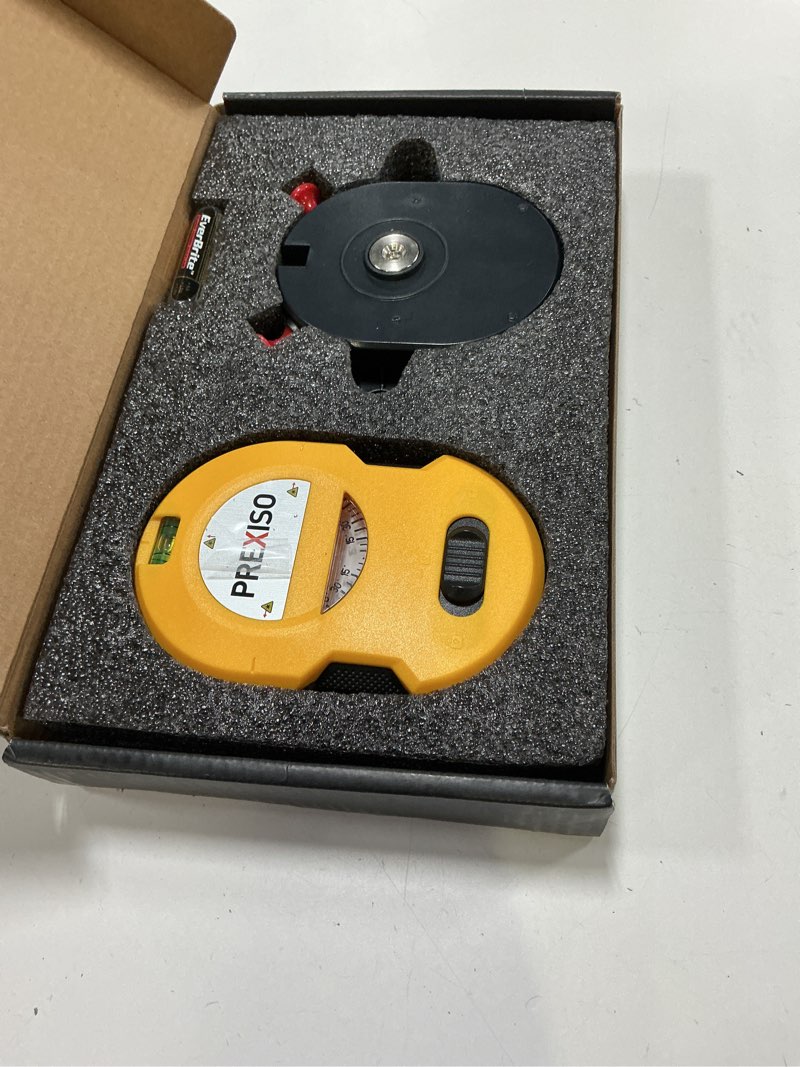 Condition photo showing New/Like New for prexiso multi surface laser level led light vial, 30ft horizontal & vertical line laser with wall mount base, 2 pins, 10 sticker, 2 aa batteries for hanging frames & picture, construction wall writing