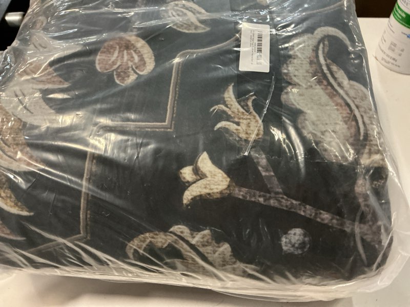 Condition photo showing New/Like New for area rugs 8'x10' washable non-slip, floral vintage distress print pattern medallion carpet for living room bedroom dining room, black brown neutral dark tan black/neutral 8' x 10' (rectangular)