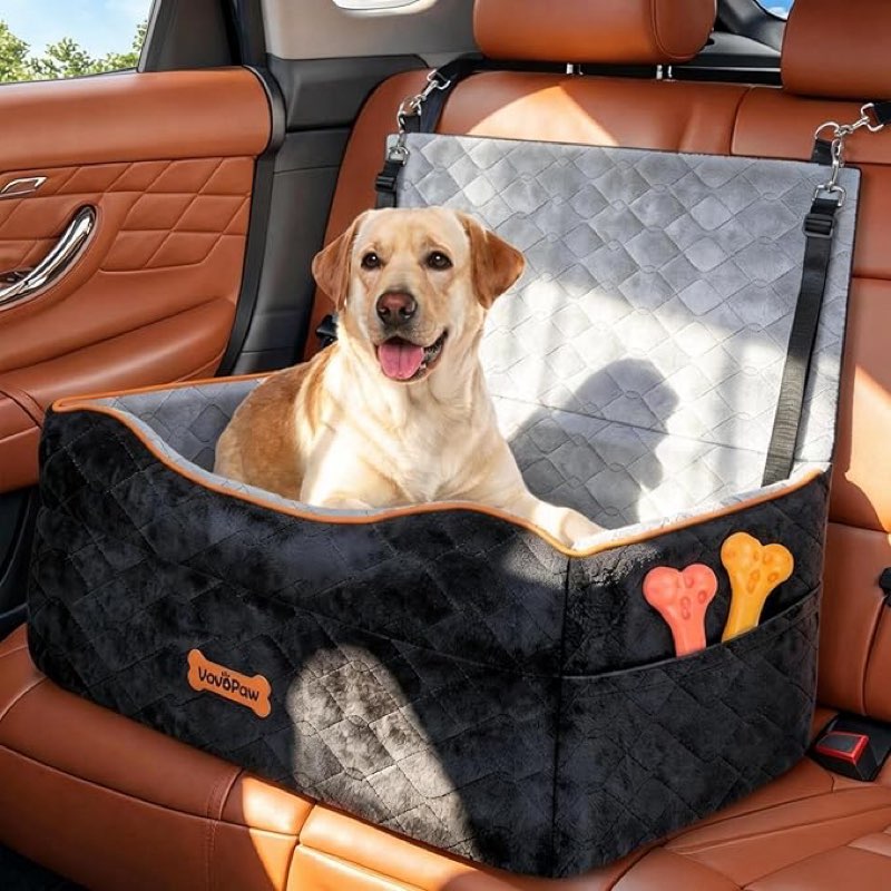 vavopaw dog car seat for medium dog, dogs booster seat under 50lbs or 2 small dogs washable, pet car seats with 2 safety leashes, pets sofa bed cushion add thick sponge, pet cars carrier for travel