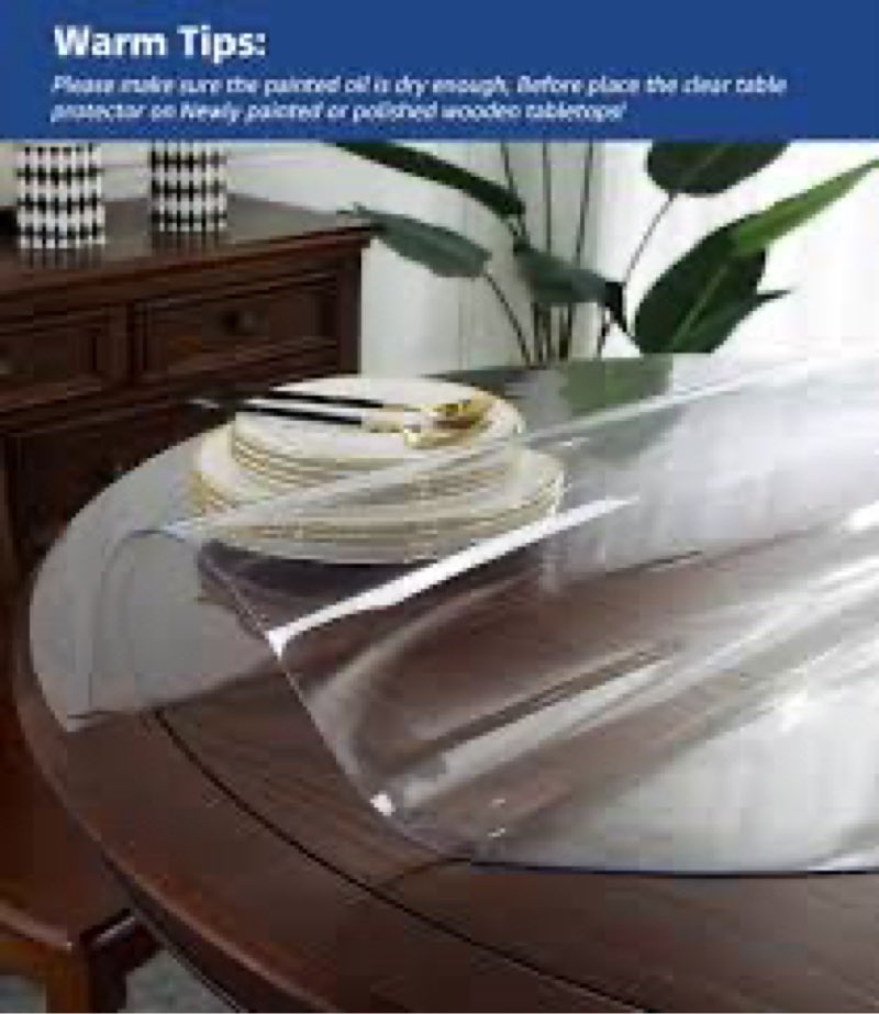 Soroel 60 Inch Round Clear Plastic Table Cover Protector PVC Tablecloths Sheet Wood Furniture Topper