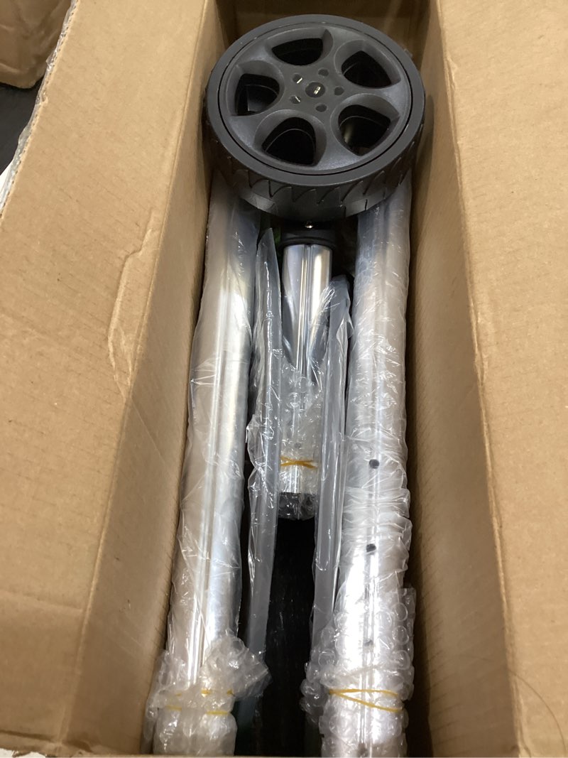 Condition photo showing As Is for garden hose reel cart, holds 75-150 feet of 5/8-inch hose, portable hose reel cart with wheels,adjustable handrail, quick hose connector original silver