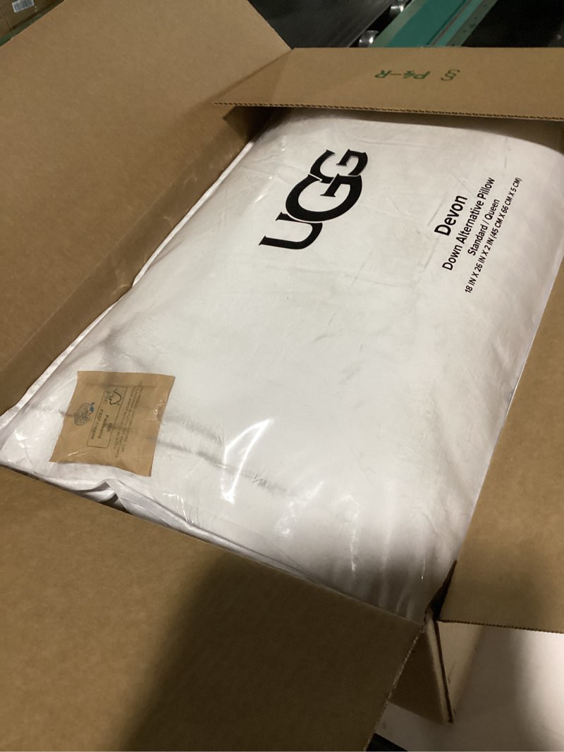 Condition photo showing Good Condition for UGG Standard Bed Pillow – Plush Down Alternative Pillow, Soft & Breathable Medium Firm Sleeping Pillows, Premium Luxury Home Decor Hypoallergenic Pillow for Bed, White, 18” x 26” (Devon)