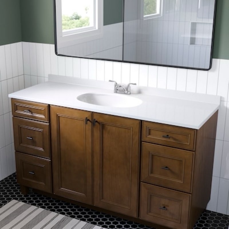  (Incomplete)Project Source 61-in x 22-in White Cultured Marble Single Sink 4-in Centerset Faucet Mount Bathroom