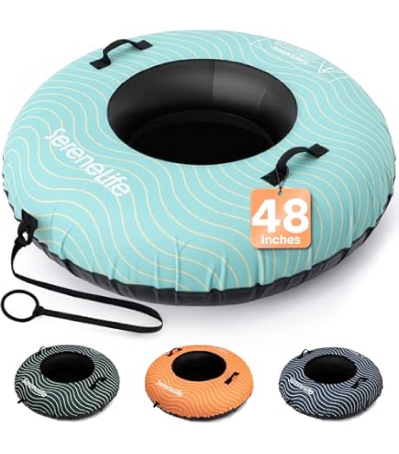 SereneLife 40'' Snow Tube for Sledding - Heavy Duty Hard Plastic Bottom Shell, Rubber Inner Tube, Ox