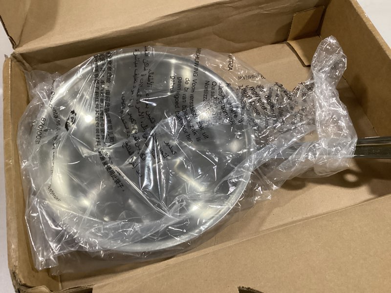 Condition photo showing Good Condition for All-Clad D3 3-Ply Stainless Steel Fry Pan with Lid 10 Inch, Induction Compatible, Oven Broiler Safe 600F, Fast and Even Heat, Pots and Pans, Cooking Skillet Cookware, Stainless Steel Silver 10"
