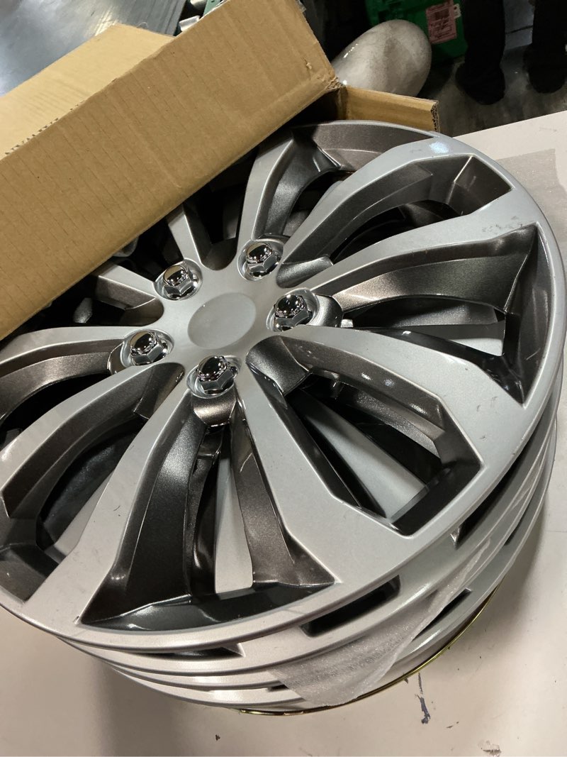 Condition photo showing As Is for bdk hubcaps wheel covers for cars premium silver and gunmetal hubcaps 16" wheel rim cover replacement snap on hubcaps for toyota camry corolla style automotive (4-pack)