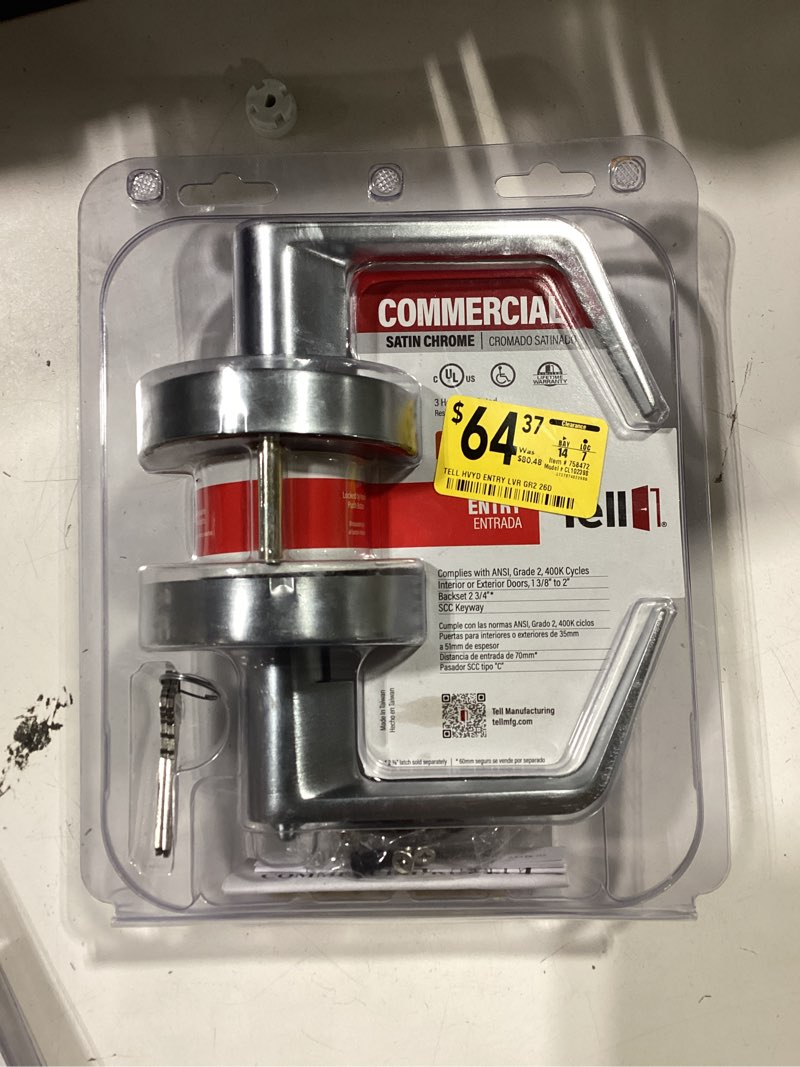 Condition photo showing New/Like New for tell manufacturing lc2600 heavy duty cortland satin chrome interior/exterior keyed entry door handle