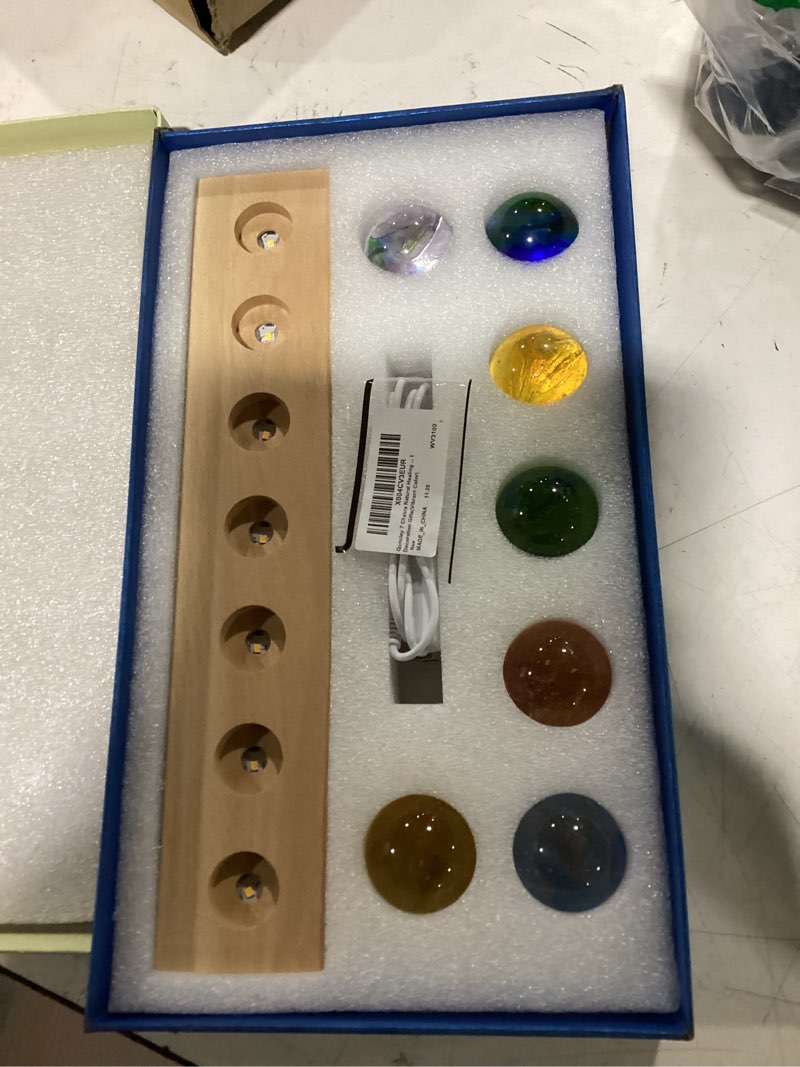 Condition photo showing New/Like New for qunclay 7 colors ice cracked balls with led wooden stand, 40 mm crystal sphere chakra energy ball for meditation home night light decoration gifts(vibrant color)