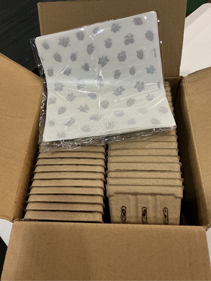 Condition photo showing As Is for 72 pcs/36 sets berry birthday party supplies pulp fiber berry basket with wax paper sheets small basket container wood boxes farmers market favor for strawberry blueberry cherry berry multicolor