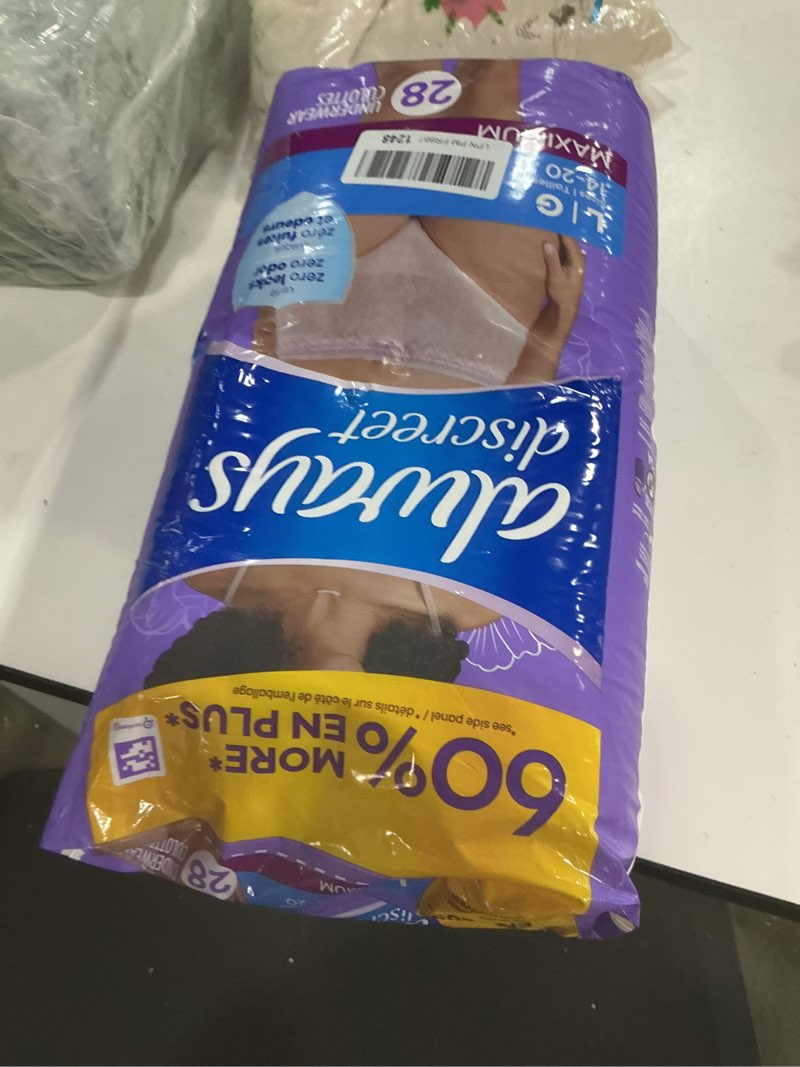 Condition photo showing New/Like New for Always Discreet Adult Incontinence Underwear for Women and Postpartum Underwear, Large, Up to 100% Bladder Leak Protection, 28 Count Large 28