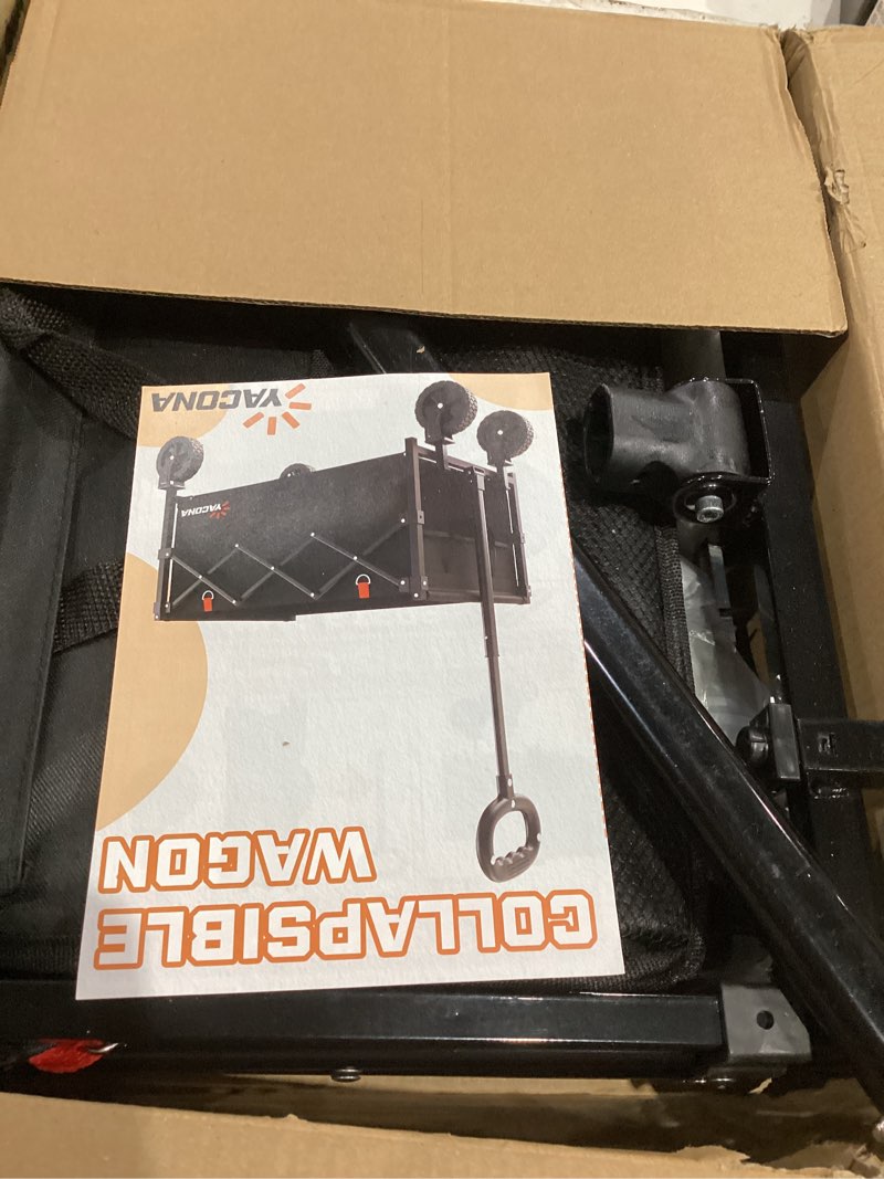 Condition photo showing As Is for Wagons Carts Foldable, Lightweight Portable Utility Shopping Cart with Wheels, Folding Grocery Wagon Cart for Grocery, Camping, Shopping, Beach, Garden, Sports Black 100L Black