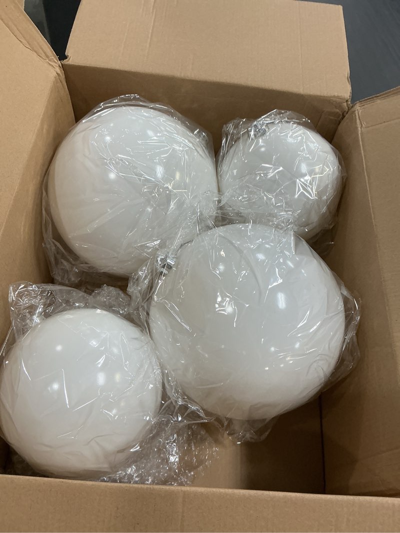 Condition photo showing New/Like New for Soulchen 4 Pcs 8" 6" Extra Large White Christmas Balls Ornaments Oversized Plastic Hanging Xmas Tree Decorations Jumbo DIY Xmas Ball for Indoor Outdoor Lawn Yard Holiday Party