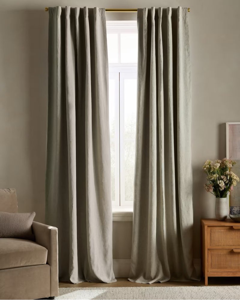 quince european linen room darkening curtain - single panel sage/48x96