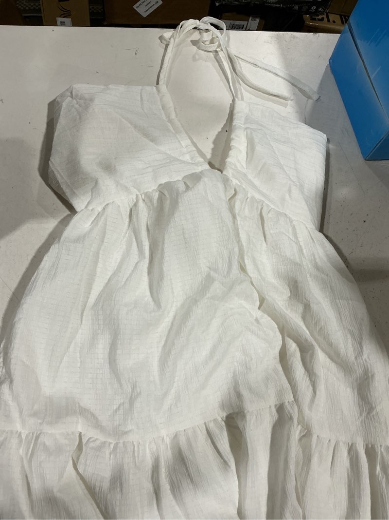 Condition photo showing As Is for narecte women's maxi summer dresses halter v neck beach dresses for women a-line casual dress for vacation white medium