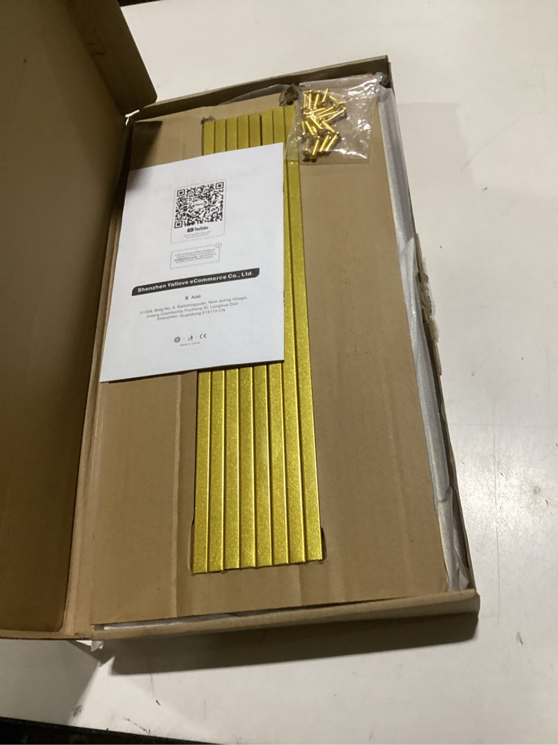 Condition photo showing New/Like New for YALLOVE 2 Pack 15.75 Inch Gold Wedding Flower Stand Metal Vase Column Stand Geometric Centerpiece Vase for Home Party Wedding Decorations, Rectangular Flower Display Rack 2 15.75 Inch