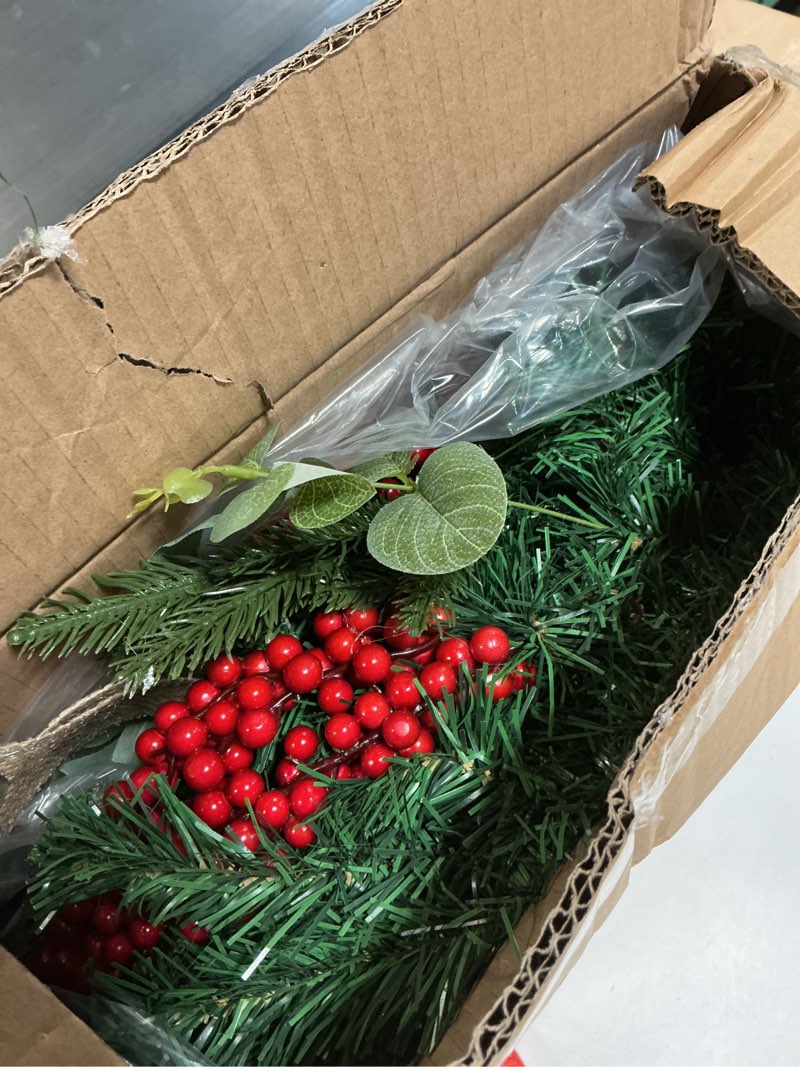 Condition photo showing Good Condition for Christmas Lighted Wreath for Front Door, 28 Inches Pre-Lit 35 LED Lights, Natural Pine Cones Artificial Holiday Wreath for Indoor Outdoor Home Decorations