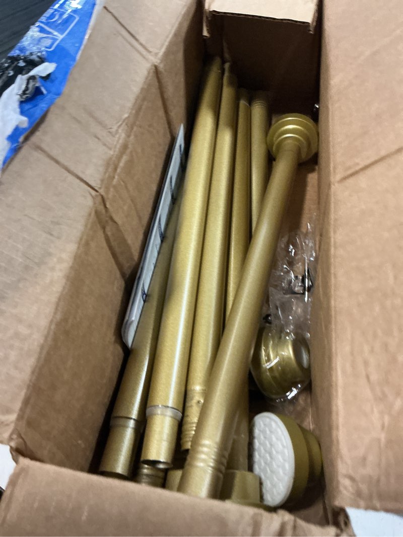 Condition photo showing As Is for 2 pack shower curtain rod gold 30-78 inches spring tension curtain rods, no drill non slip adjustable tension shower rods for windows, bathrooms, doorway, closet 40-73in-2p gold