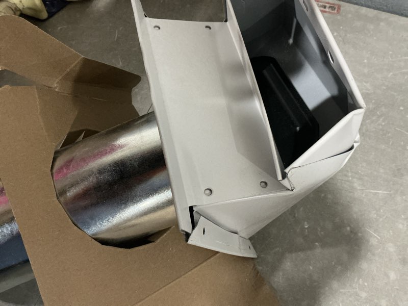 Condition photo showing As Is for imperial 4-in dia galvanized steel r2 exhaust dryer vent hood
