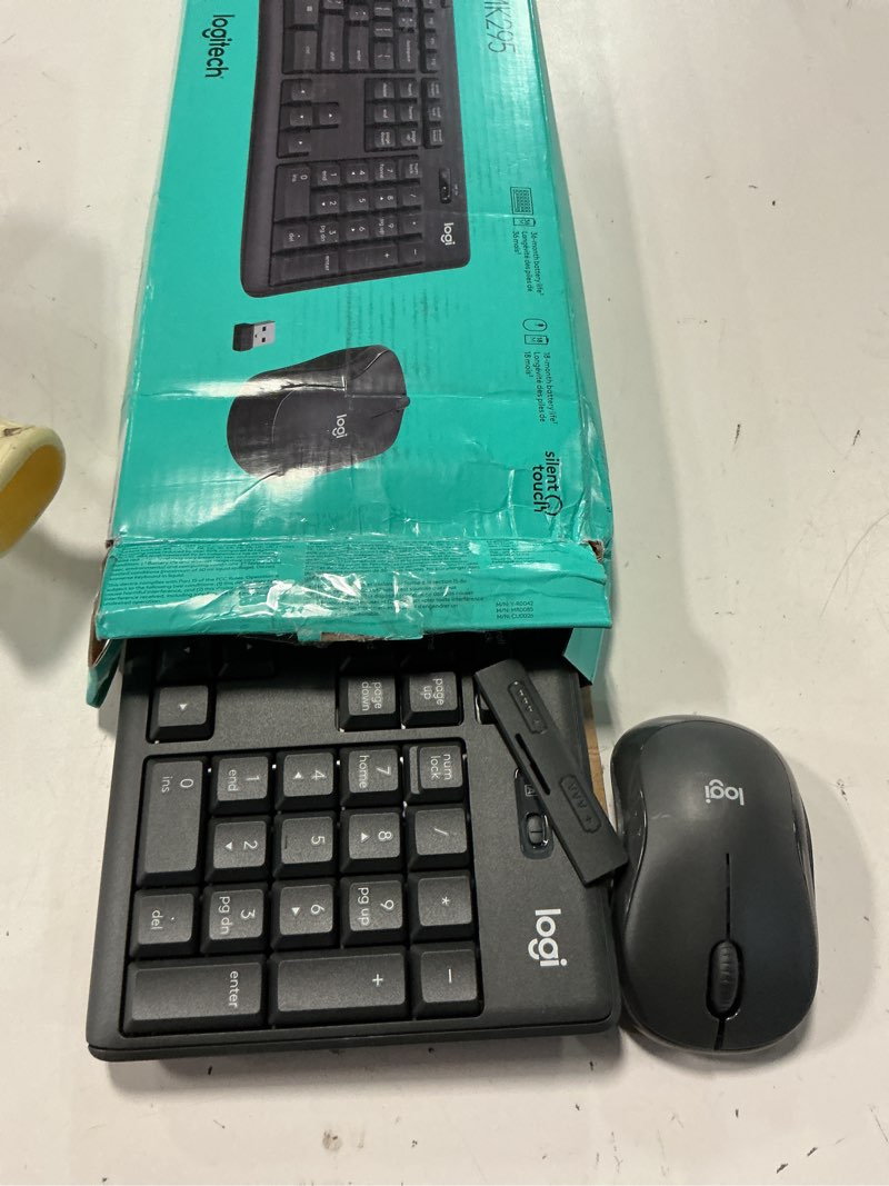 Condition photo showing As Is for logitech mk295 wireless mouse & keyboard combo with silenttouch technology, full numpad, advanced optical tracking, lag-free wireless, 90% less noise - graphite