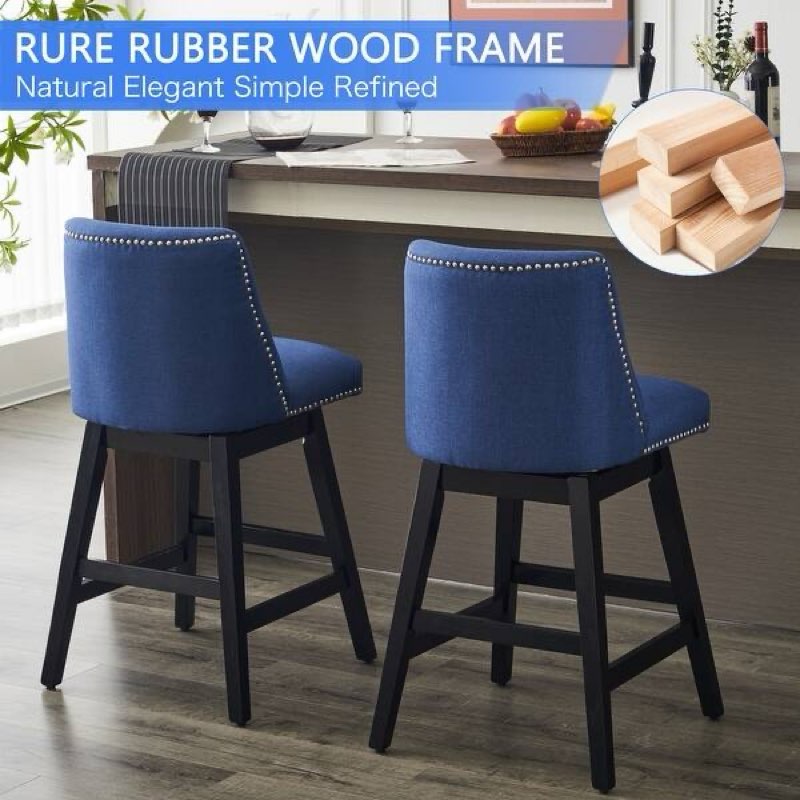 26 in. Counter Height Upholstered Wood Frame Swivel Bar Stool with set of 2 