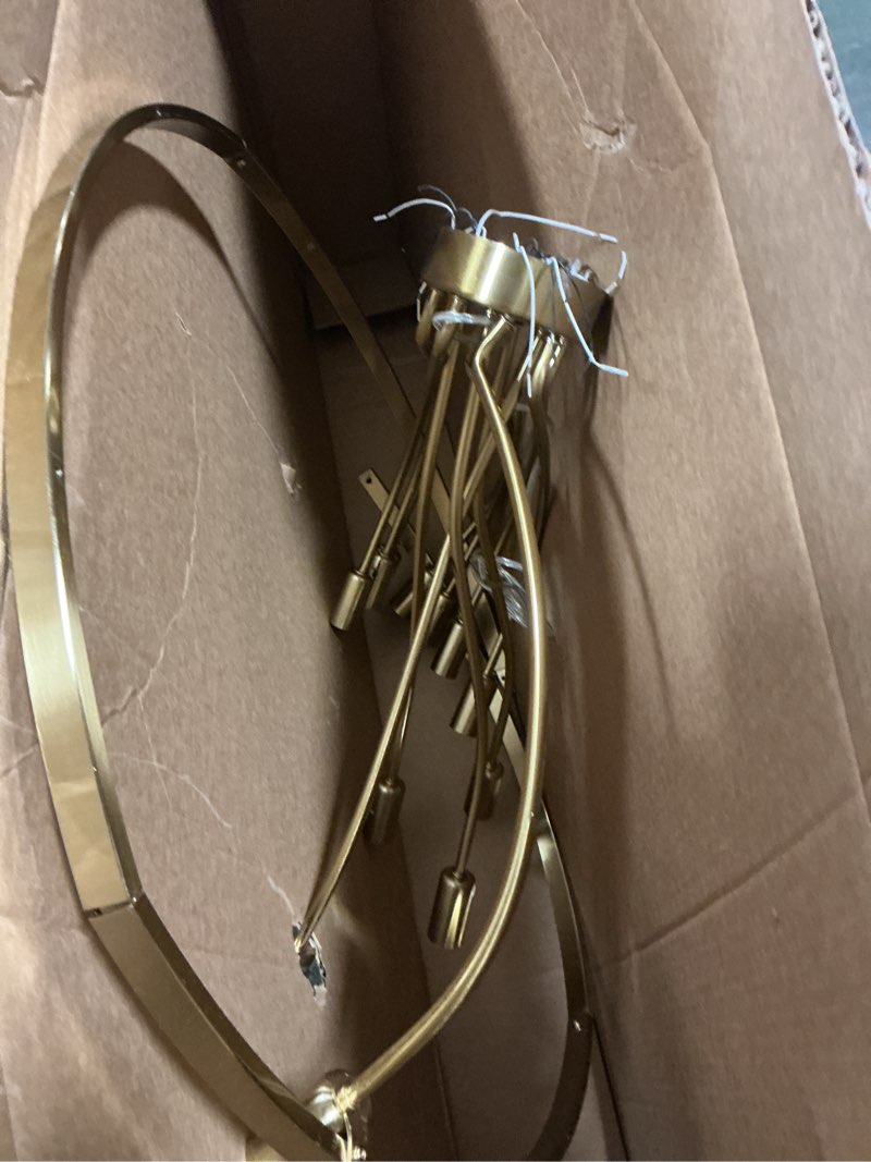 Condition photo showing As Is for 33.5" Modern Gold Chandelier Light Fixture Vintage Mid Century Modern 12-Lights Candle Style Chandeliers Retro Golden Chandelier for Dining Room, Kitchen Island, Living Room, E12 33.5in Gold
