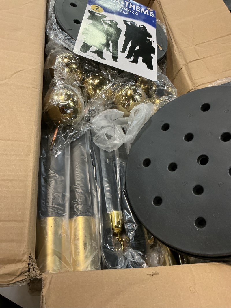 Condition photo showing Good Condition for Ferraycle 4 Pcs 2025 Prom Stainless Steel Stanchion 5 ft Velvet Carpet Ropes and Pole Crowd Control Barriers Grand Opening Casino Movie Theme Party 360 Photo Booth Accessories (Black and Gold) Black, Gold 4