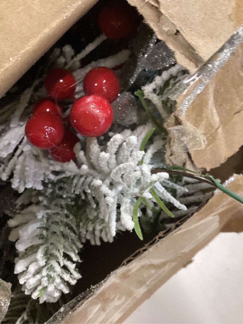 Condition photo showing Good Condition for 2025 Cordless Christmas Swags Prelit Teardrop Swag Christmas Staircase Decorations Artificial Stairs Christmas Garland with Lights Rustic Christmas Swag for Front Door Wall Window Stair Home Decor (A)