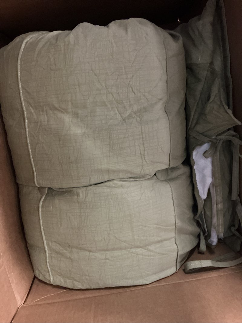 Condition photo showing As Is for Tegeme Headboard Cover with Tie Straps Full-Cover Large Thicken Bed Headboard Pillow for King Queen Full Size Beds Metal Frame Wooden Bed(Dark Green,Full Size) Dark Green Full Size