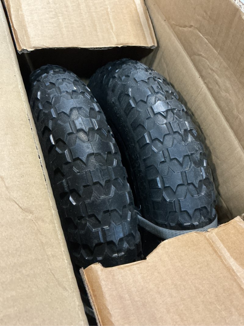 Condition photo showing Good Condition for 2-pack of 3.50-8 wheels,14.5" flat free tires,steel rim,5/8" or 3/4"axle bore hole,3”-6" centered hub,13"-16" universal fit tire for wheelbarrow,hand truck,garden and utility carts, trolleys and more rf3508-2b