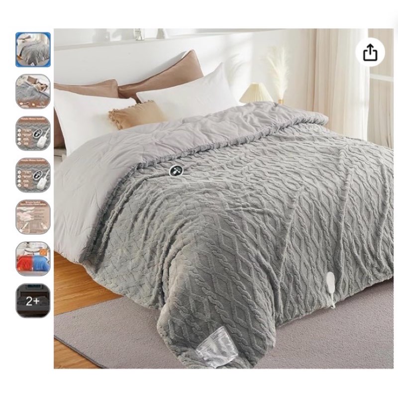 heated comforter blanket king size with wireless lcd controller, tufted fast heating electric quilt, 6 heat levels & 2-10h time settings, ul certified, grey king 104" x 90"