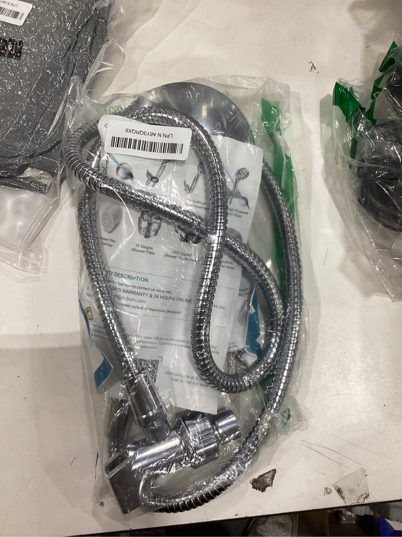 Condition photo showing New/Like New for 6-Setting Shower Head with Handheld, JDO High Pressure Hand held Shower Head, 4.7 Inch Chrome Detachable Showerhead Set with 59 Inch Stainless Steel Hose and Adjustable Showerhead Holder 6 Modes Chrome