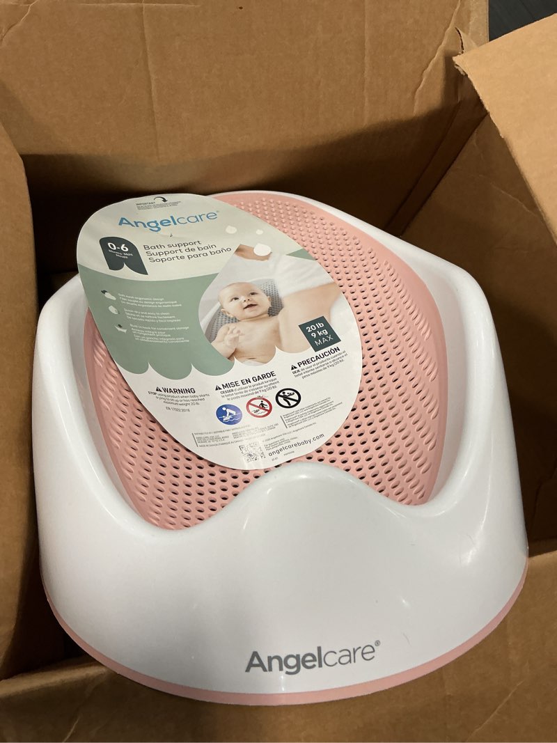 Condition photo showing Good Condition for angelcare baby bath support - pink: sturdy hook, maximum weight capacity 20 lbs, polypropylene material