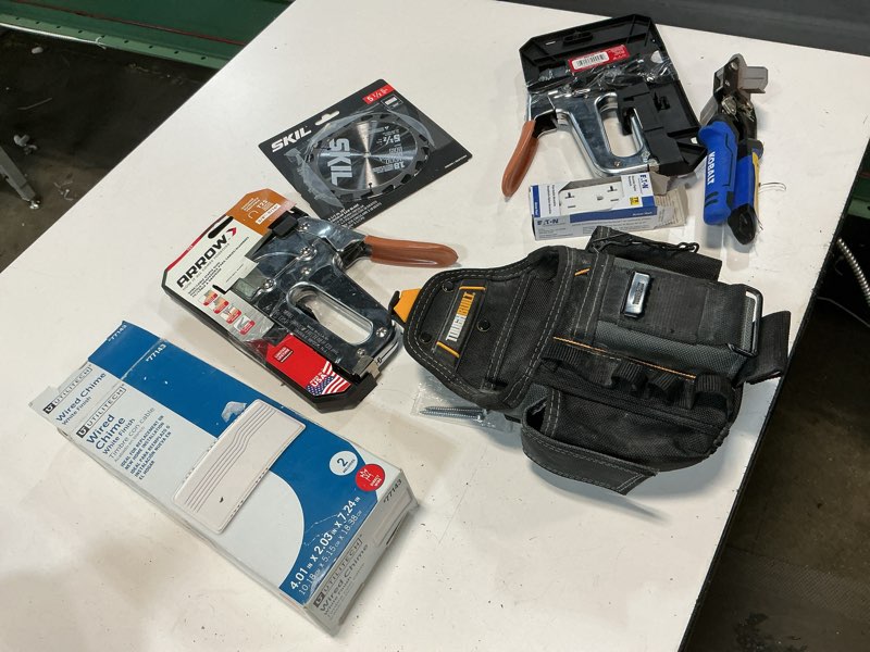 Condition photo showing As Is for assorted home improvement lot (small tools, screw, home accessories, brands, etc.)