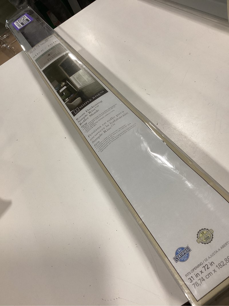 Condition photo showing Good Condition for Allen + Roth 31-in x 72-in Gray Room Darkening Cordless Roller Shade