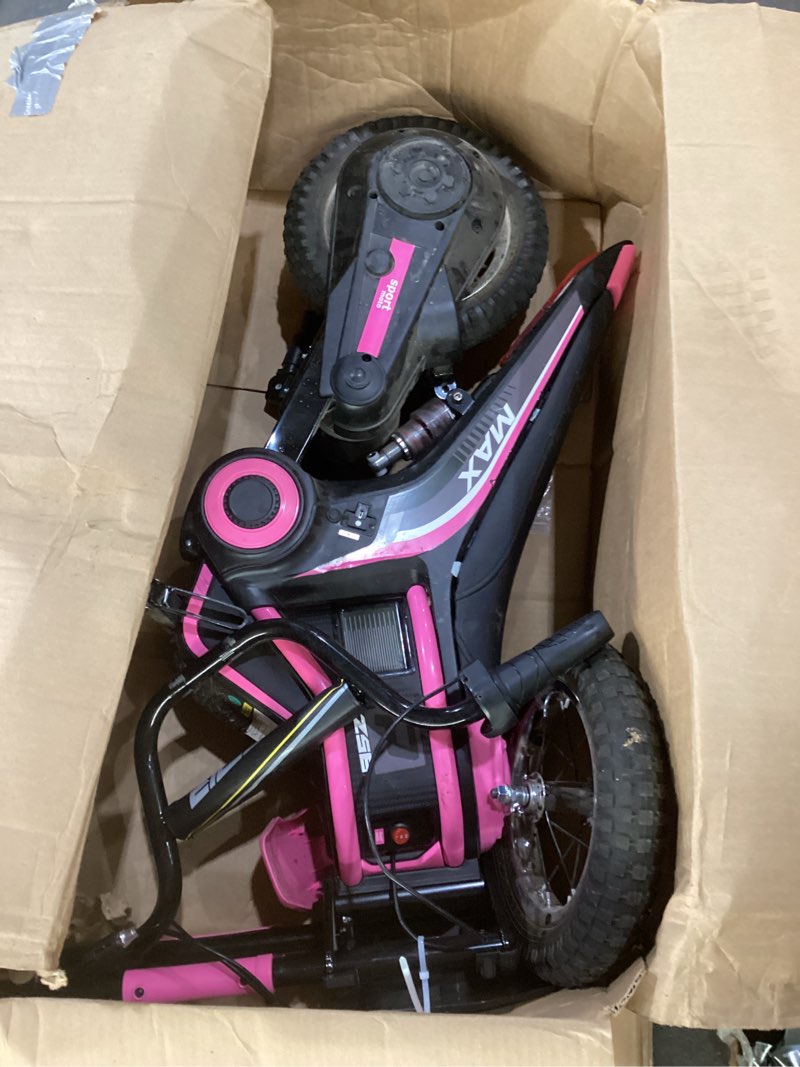 Condition photo showing Good Condition for (may be missing accessories+not tested)pink 24v 350w electric dirt bike for kids – 3-speed modes, 14.29mph max speed, astm-certified safe motorcycle with shockproof suspension, best gift for boys & girls blue 7n