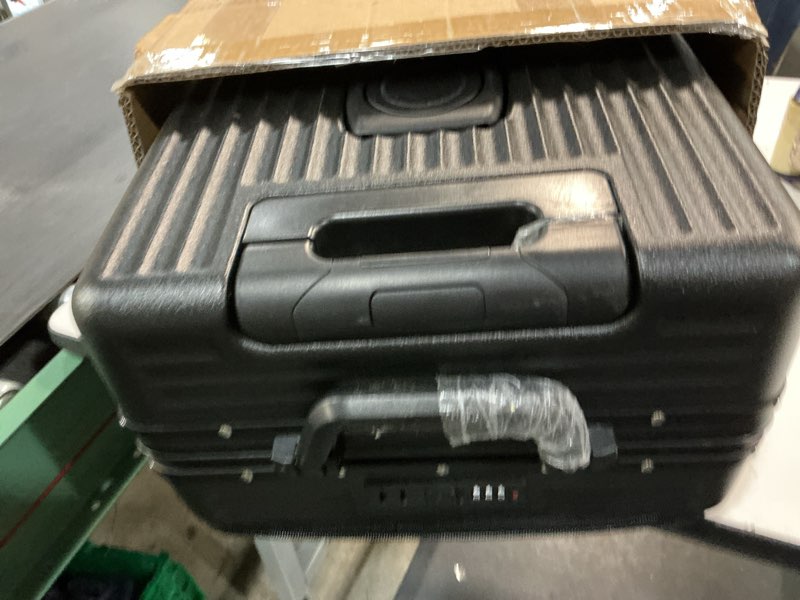 Condition photo showing As Is for zipperless luggage, 22.4x15.4x9.4 aviation certified, polycarbonate aluminum hardshell, expandable carry-on luggage with spinner wheels, hardshell luggage, 20 inch cabin black 20 inch
