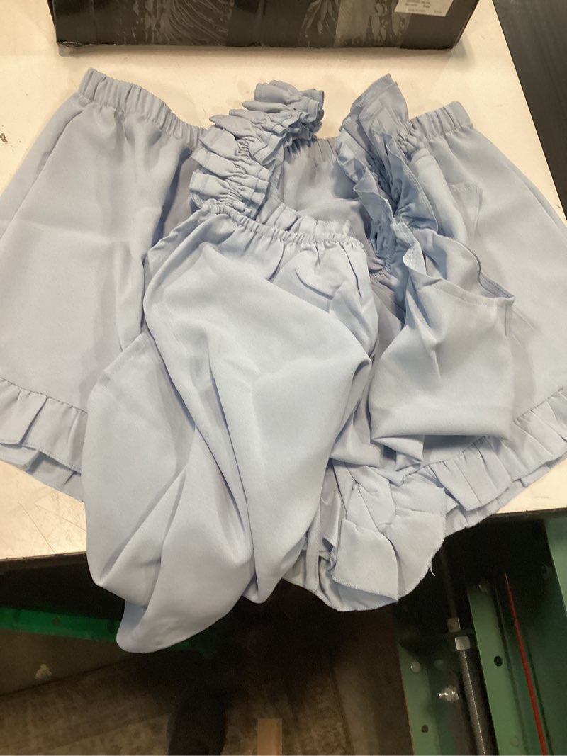 Condition photo showing Good Condition for kfubuo womens pajamas set 2 piece ruffle pj soft tank top and shorts sleepwear set bridal pajama for women set (l) blue