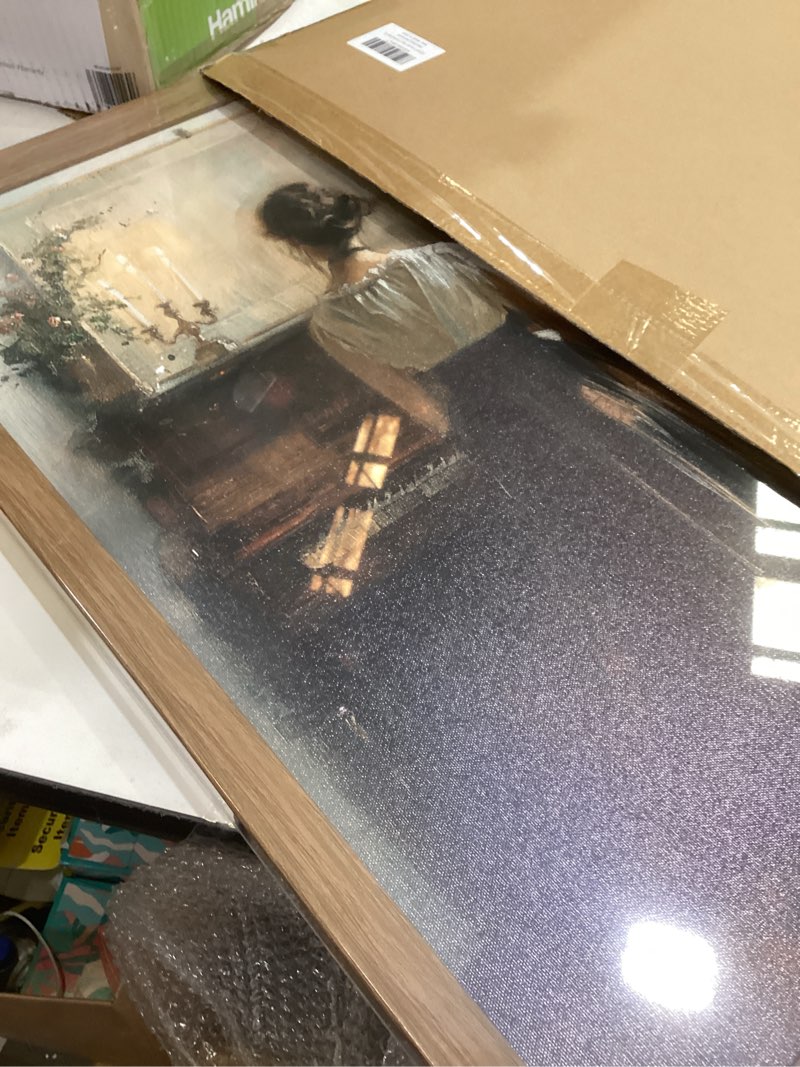 Condition photo showing Good Condition for xmmpot woman piano canvas wall art: framed wall art for living room- vintage classy girl portraits bathroom wall decor prints 16"x24" 16x24inch piano girl