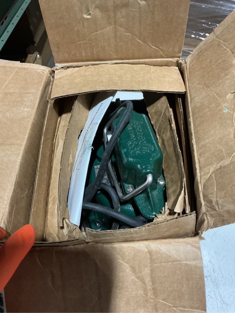 Condition photo showing As Is for zoeller m63 - automatic submersible sump pump - 3/10hp - cast iron - led power plug - high flow - vortex impeller stainless steel hardware - factory tested and float operated - 115v