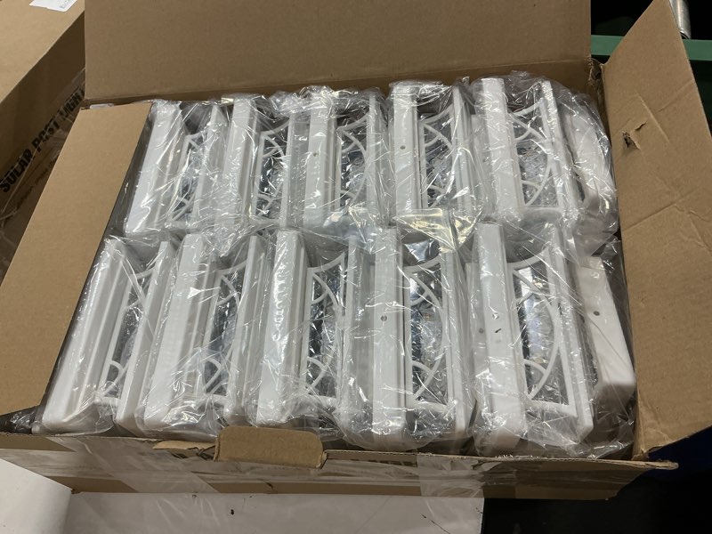 Condition photo showing New/Like New for solar post cap lights outdoor 12pack, white deck fence post lights solar powered with 16leds 2 lighting modes, 4x4/5x5/6x6 waterproof fence post lights for garden patio porch backyard white 12