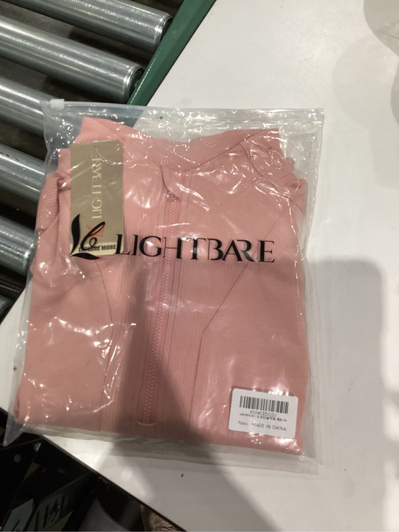 Condition photo showing New/Like New for Lightbare Women’s Cropped Workout Jacket Lightweight Slim Fit Long Sleeve Half Zip Athletic Tops for Yoga Running Track Peach Pink Medium