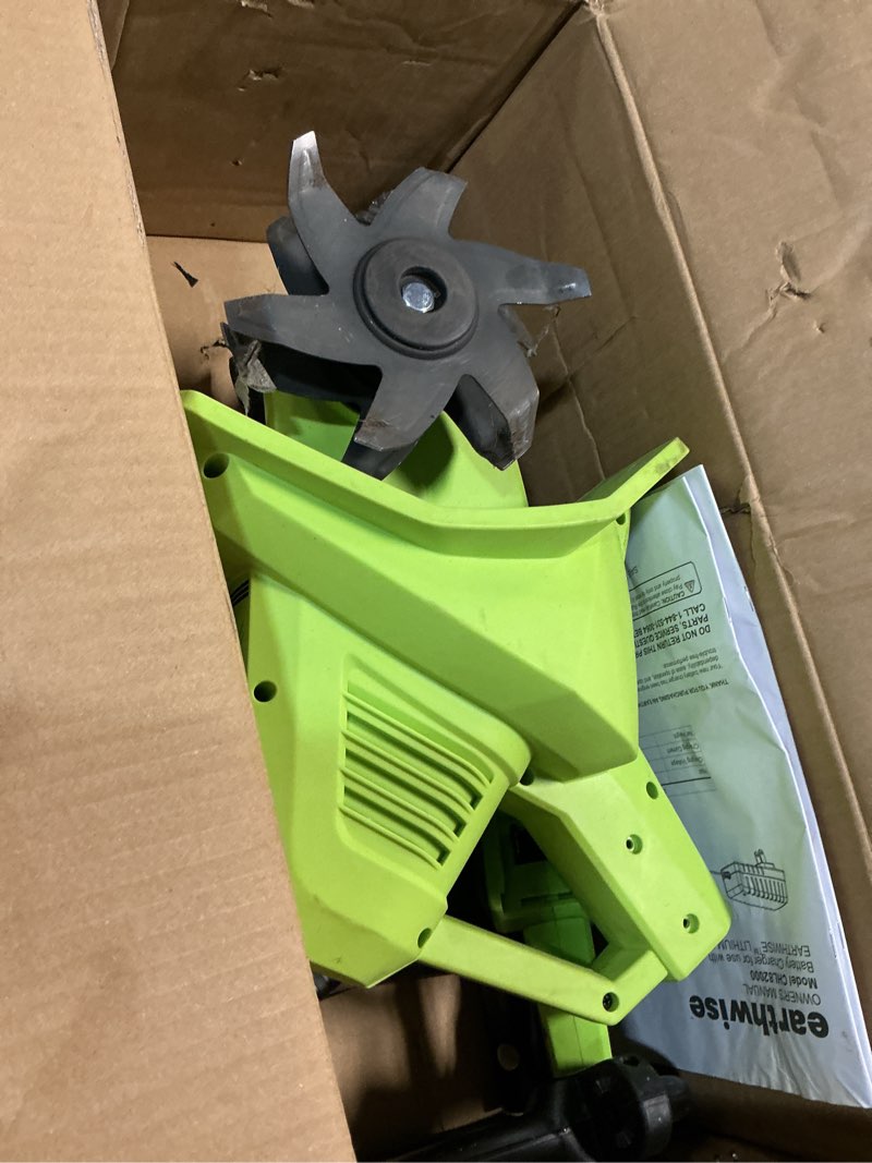 Condition photo showing As Is for earthwise power tools by alm tc70020it 20-volt 7.5-inch cordless electric garden tiller cultivator, (2ah battery & fast charger included), green 7.5-inch, 20-volt cordless