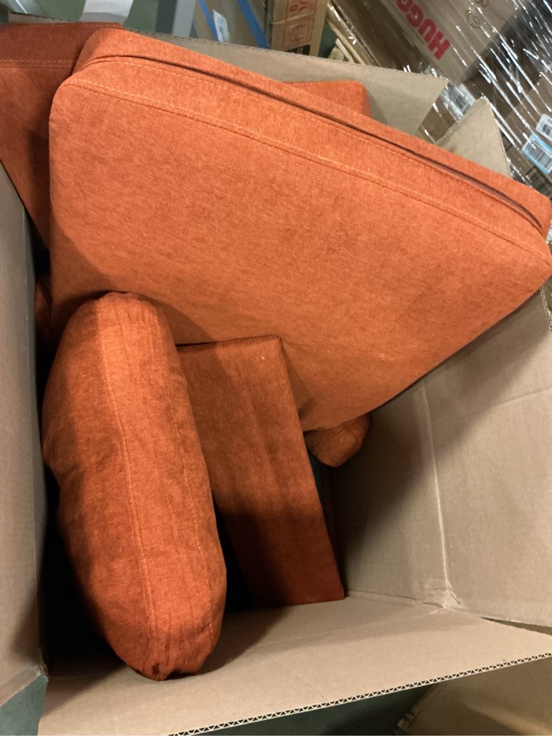 Condition photo showing Good Condition for Mid-Century Accent Chair,Modern Linen Fabric Armchair for Living Room,Comfy Upholstered Reading Accent Chairs for Bedroom,Single Sofa Chair with Wood Legs (Orange, 1 Pack) Orange 1 Pack