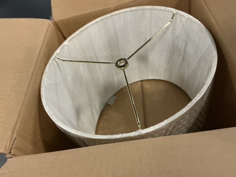 Condition photo showing New/Like New for aspen creative 31106 transitional drum (cylinder) shaped spider construction lamp shade in white parchment, 12" wide (12" x 12" x 10")