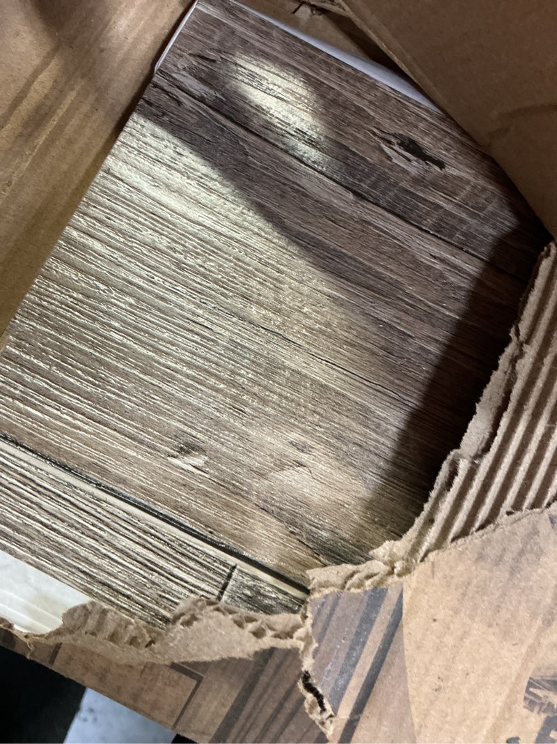 Condition photo showing Good Condition for art3d peel and stick floor tile vinyl wood plank 12-pack 18 sq.ft, aged wood, rigid surface hard core easy diy self-adhesive flooring 36 x 6 x 0.1 inches aged wood 12