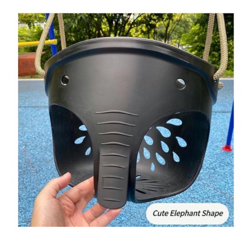 SELEWARE Heavy-Duty High Back Full Bucket Toddler Swing Seat with Locking Carabiners and Adjustable Rope, Cute Elephant Shape Design, 600LB Weight Limit (Bucket Swing, Black)