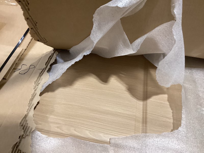 Condition photo showing As Is for 37 in. x 80 in. 2 Panel Hollow Core Oak Finished PVC Composite Interior Sliding Barn Door with Hardware Kit 80x37 Oak INCOMPLETE 