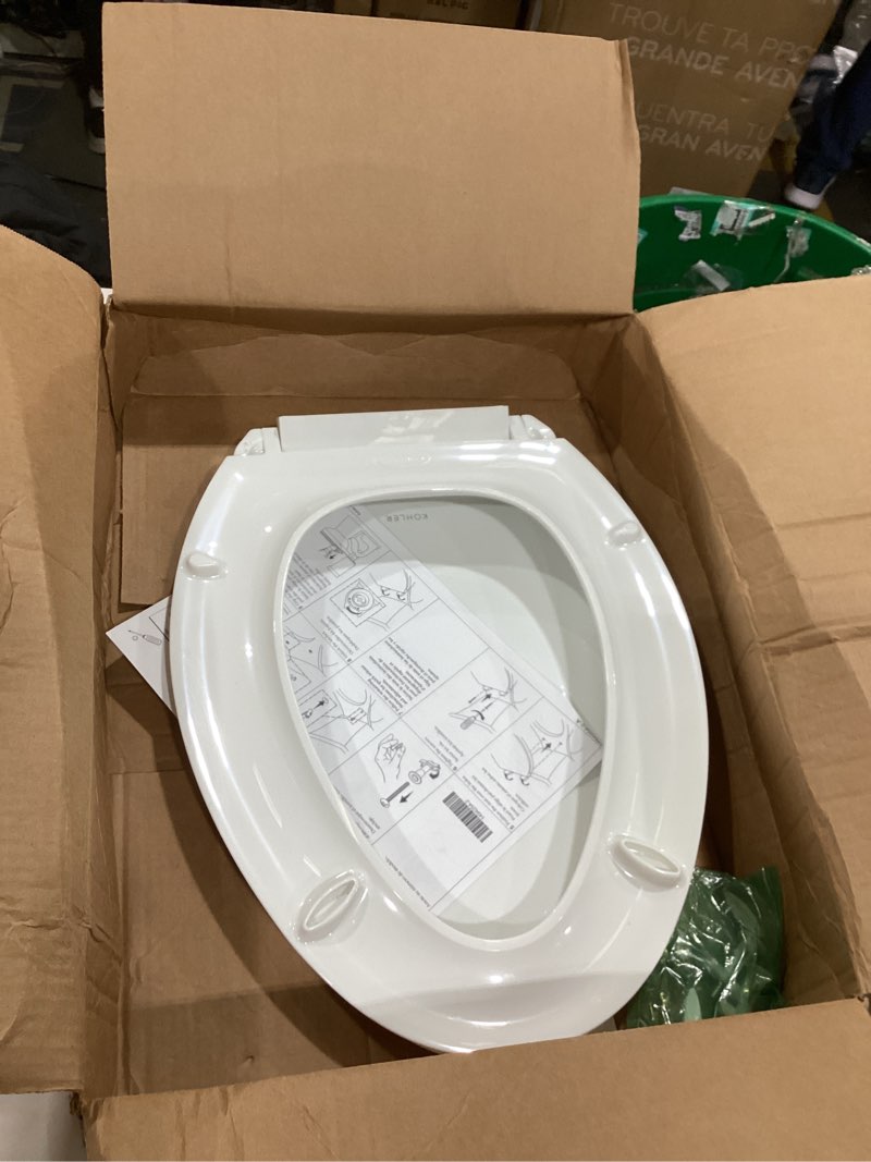 Condition photo showing Good Condition for KOHLER 4636-RL-0 Cachet ReadyLatch Elongated Toilet Seat Slow Close, Soft Close Toilet Seat Quiet Lid, Contoured Grip-Tight Bumpers Installation Hardware, Apartment Essentials, White White Elongated Ready Latch