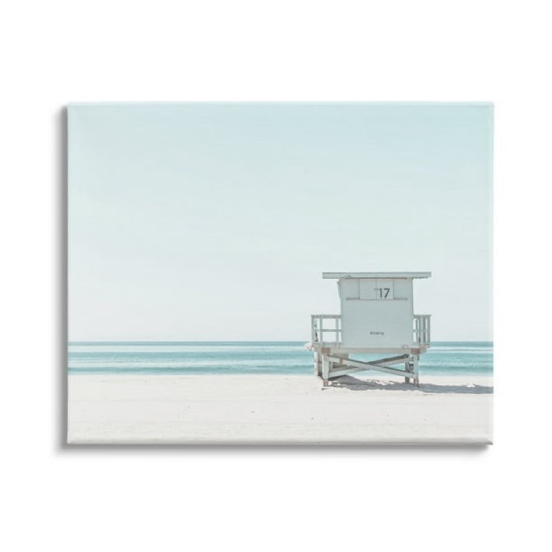 Stupell Industries Sun Bleached Blue Coast Lifeguard Shelter Summer Photography, 30 x 24, Design by Leah Straatsma