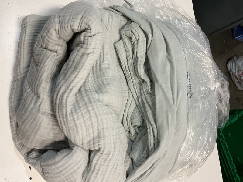 Condition photo showing As Is for quince organic airy gauze duvet cover set, full/queen, mist